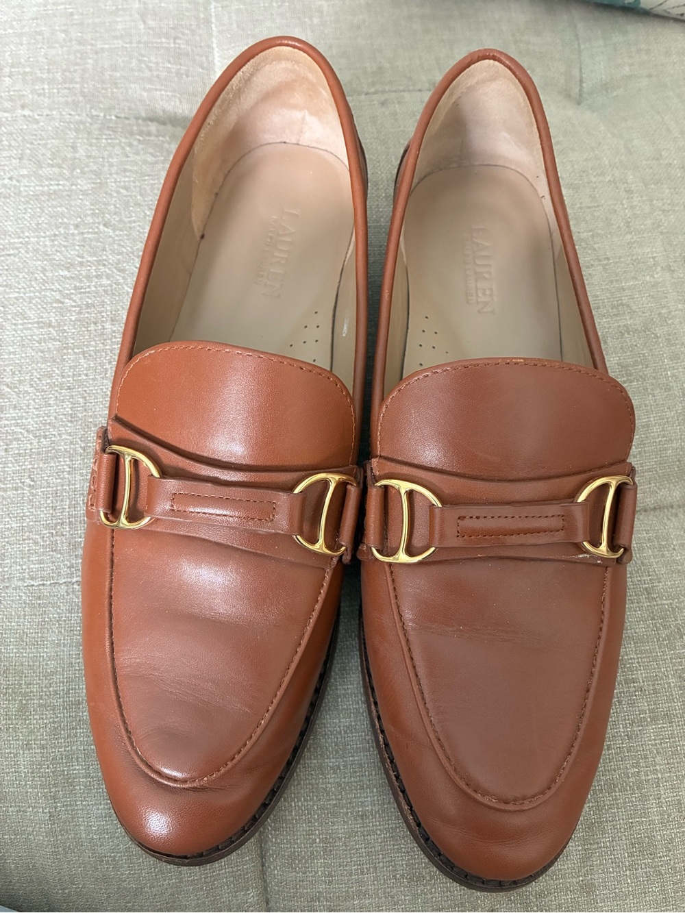 Ralph Lauren Women's Tan Leather Loafers with Gold Bit